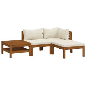 vidaXL Set Divani da Giardino 4 pz con Cuscini Crema in Legno Acacia