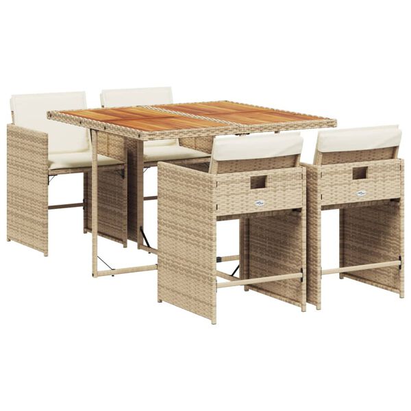 vidaXL Set da Pranzo da Giardino 5 pz con Cuscini Beige in Polyrattan