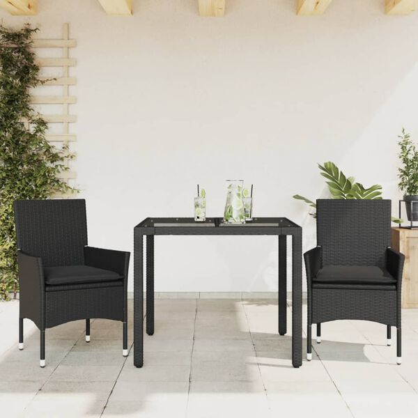 vidaXL Set da Pranzo da Giardino 3 pz con Cuscini Polyrattan e Vetro