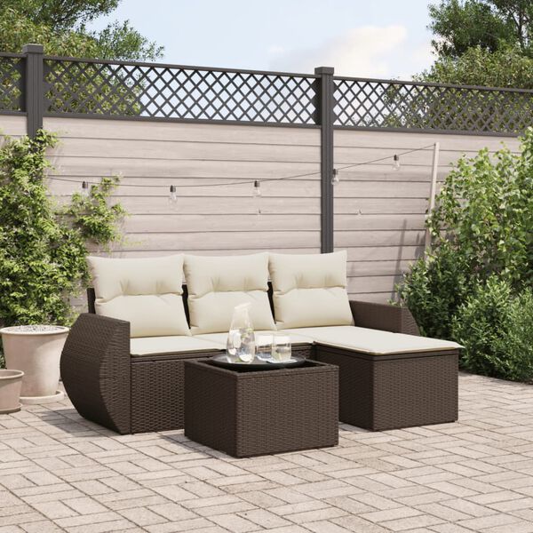 vidaXL Set Divano da Giardino 5 pz con Cuscini Marrone in Polyrattan