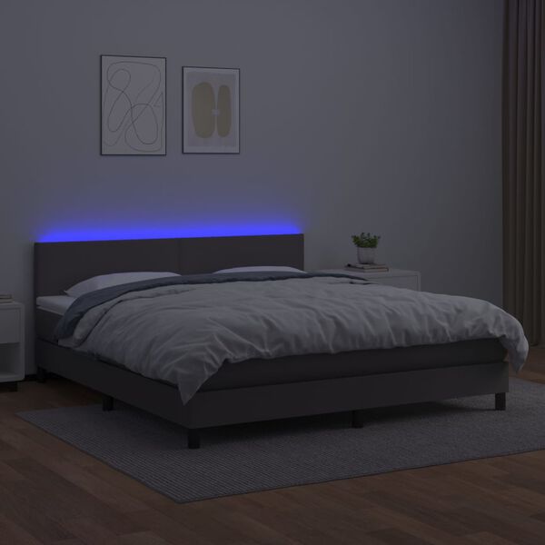 vidaXL Giroletto Molle con Materasso e LED Grigio 160x200cm Similpelle