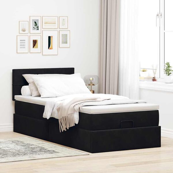 vidaXL Struttura Letto Pouf con Materasso Nero 90x190 cm in Velluto