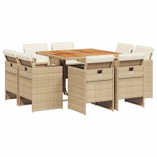 vidaXL Set da Pranzo da Giardino 9 pz con Cuscini Beige in Polyrattan