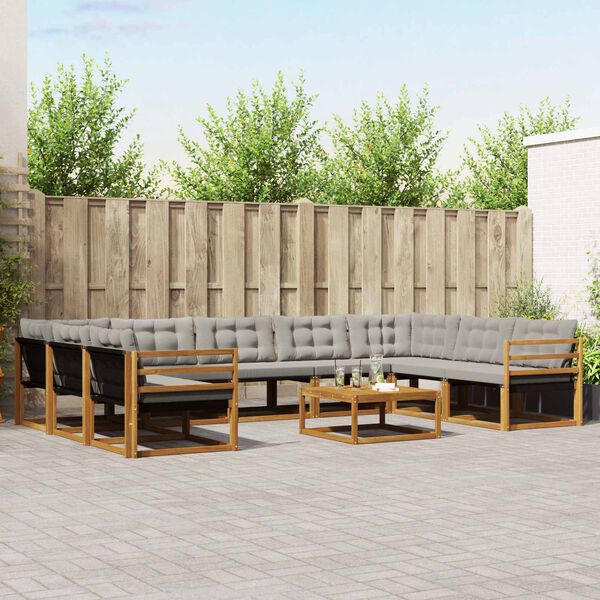 vidaXL Set di divani da esterno 10 pcs Grigio Naturale e Chiaro