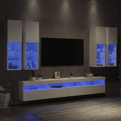vidaXL Set Mobili TV a Muro 7 pz con Luci LED Bianco