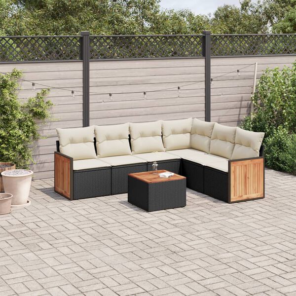 vidaXL Set Divani da Giardino con Cuscini 7pz Nero Polyrattan