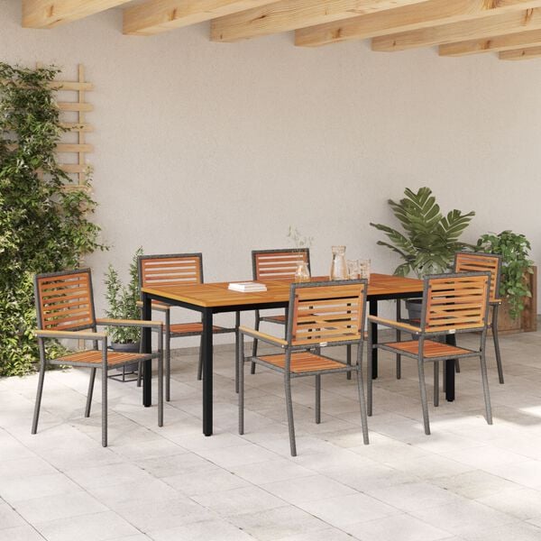 vidaXL Set da Pranzo per Giardino 7 pcs Grigio e Marrone polyrattan