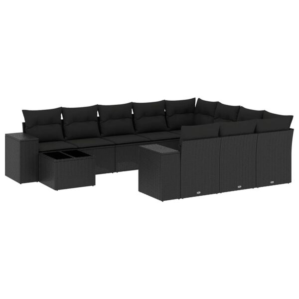 vidaXL Set Divani da Giardino 11 pz con Cuscini in Polyrattan Nero