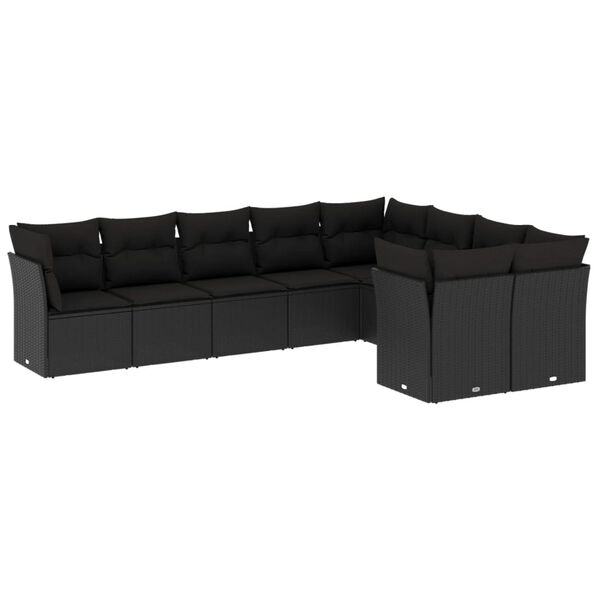vidaXL Set Divani da Giardino 9 pz con Cuscini Nero in Polyrattan