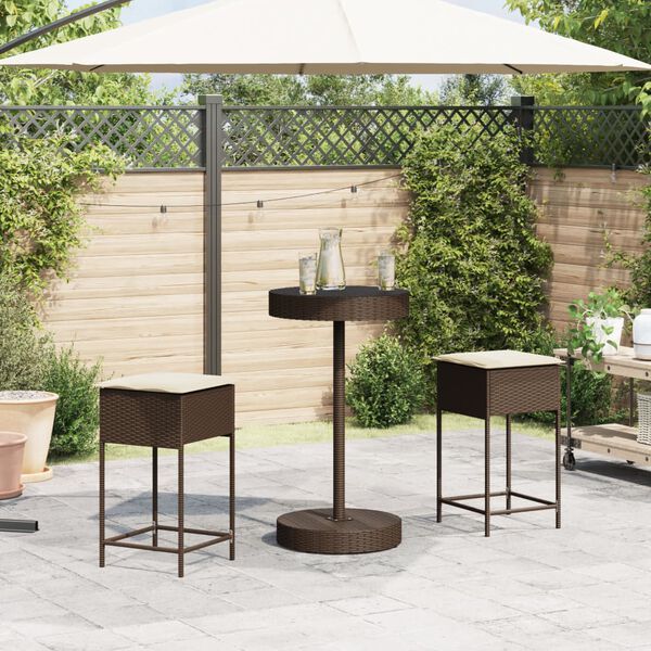 vidaXL Set Bar da Giardino 3 pz con Cuscini in Polyrattan Marrone