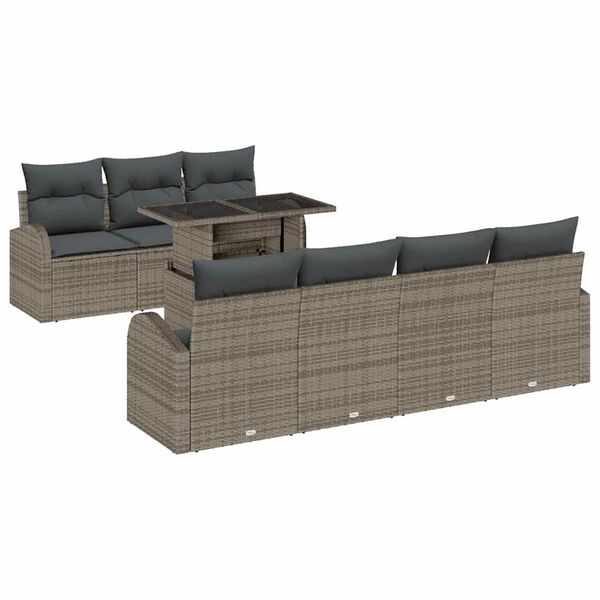 vidaXL Set Divano da Giardino 8 pcs Grigio Rattan in Polipropilene