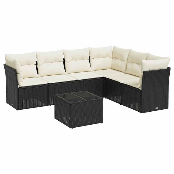 vidaXL Set Divani da Giardino con Cuscini 7pz Nero Polyrattan