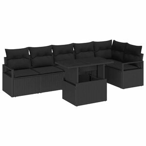 vidaXL Set Divano da Giardino con cuscino 7 pcs Nero Poly Rattan
