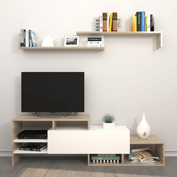 Homemania Mobile Porta TV Fenice 150x27x45 cm Bianco e Sonoma