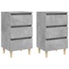 vidaXL Comodini con Gambe Legno Massello 2pz Grigio Cemento 40x35x69cm