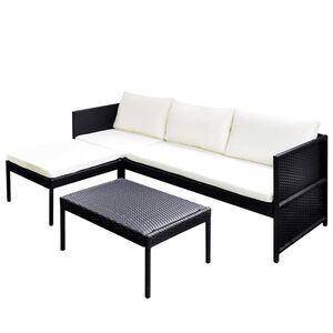 vidaXL Set Divani da Giardino 3 pz con Cuscini in Polyrattan Nero
