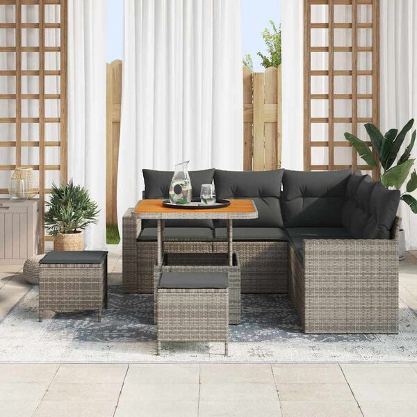 vidaXL Set Divano da Giardino 8 pcs Grigio polyrattan
