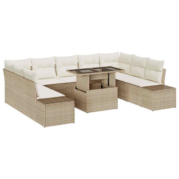 vidaXL Set Divano da Giardino 10 pcs Beige e Crema polyrattan