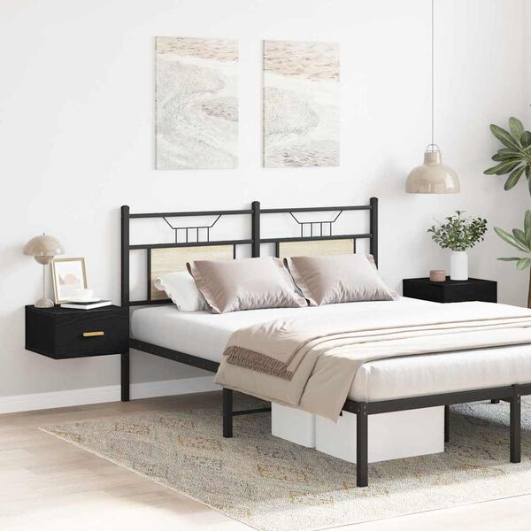 vidaXL Mobiletto da comodino a parete con cassetto 2 pcs Rovere Nero