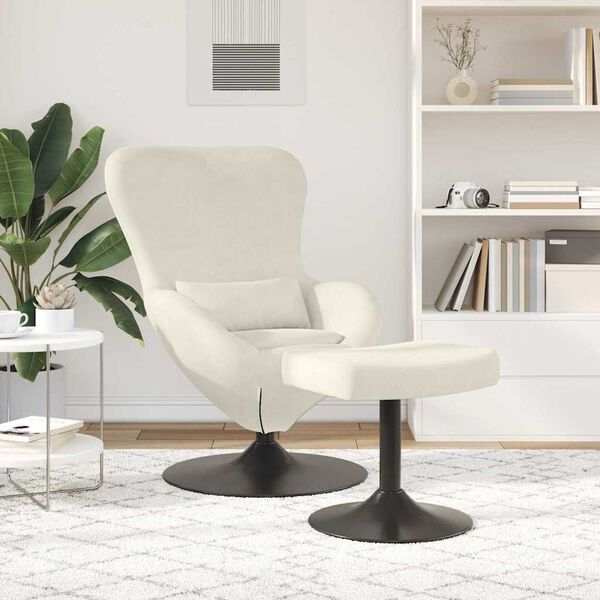 vidaXL Sedia Egg con Pouf Crema Velluto