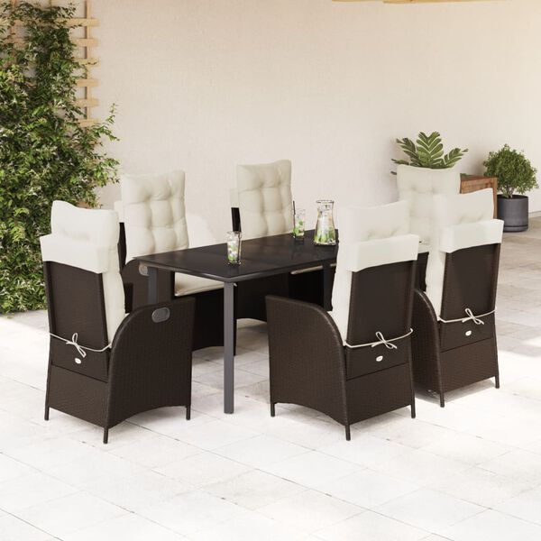 vidaXL Set da Pranzo da Giardino 7pz con Cuscini in Polyrattan Marrone