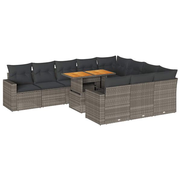 vidaXL Set Divani da Giardino 11 pz con Cuscini in Polyrattan Grigio