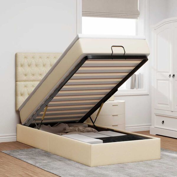 vidaXL Pouf Letto con Materasso Crema 90x200 cm in Tessuto