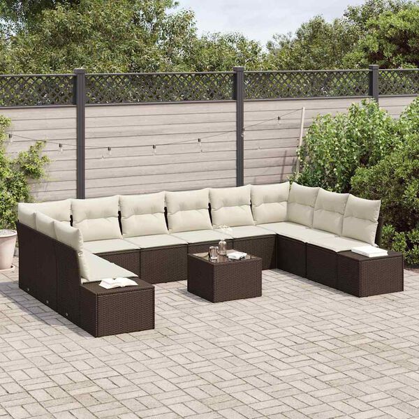 vidaXL Set Divano da Giardino con cuscino 11 pcs Marrone polyrattan