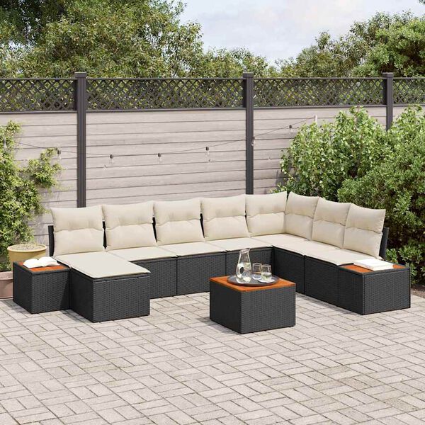 vidaXL Set Divano da Giardino con cuscino 9 pcs Nero Poly Rattan