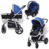 vidaXL Passeggino 3 in 1 in Alluminio Blu e Nero