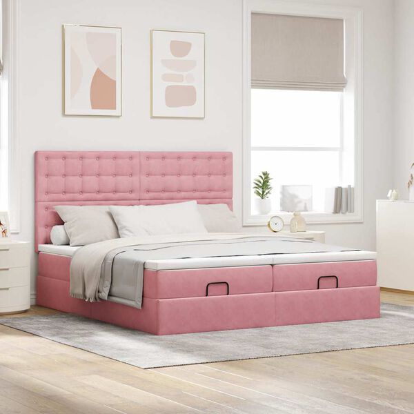 vidaXL Struttura Letto Pouf con Materassi Rosa 200x200 cm Velluto