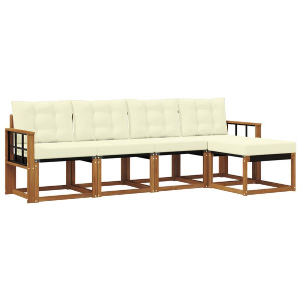 vidaXL Set di divani da esterno con cuscino 5 pcs Naturale e Crema