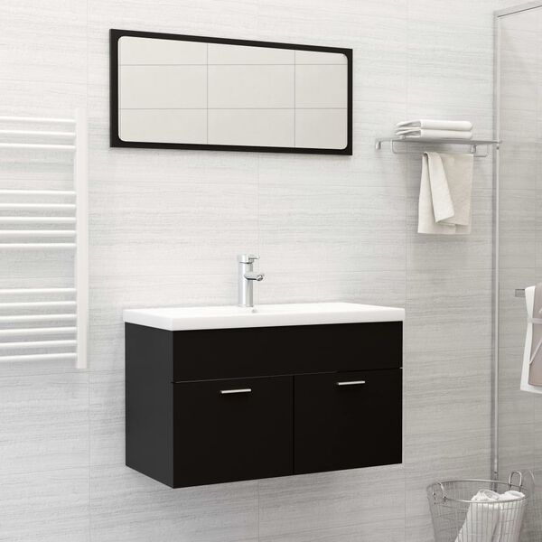 vidaXL Set Mobili da Bagno Nero in Truciolato
