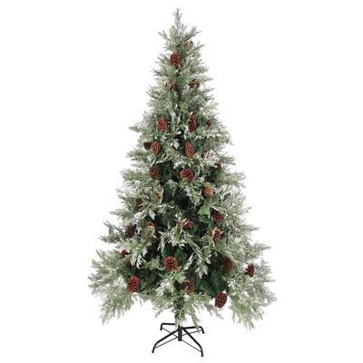 vidaXL Albero di Natale con Luci e Pigne Verde e Bianco 225cm PVC e PE