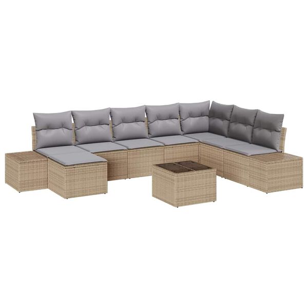 vidaXL Set Divano da Giardino 8 pcs Beige e Grigio Chiaro polyrattan