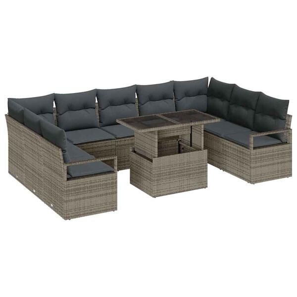 vidaXL Set Divano da Giardino 10 pcs Grigio Poly Rattan