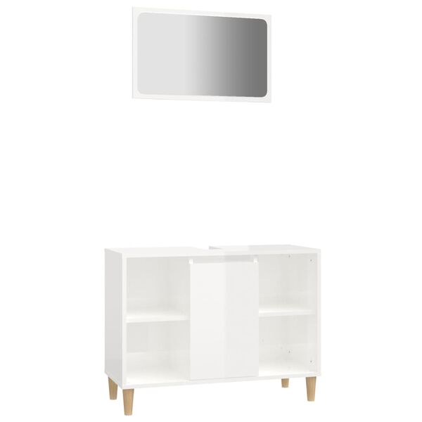 vidaXL Set Mobili da Bagno 2 pz Bianco Lucido in Legno Multistrato