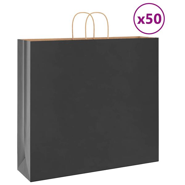 vidaXL Sacchetti di Carta 50 pz con Manici Neri 54x15x49 cm
