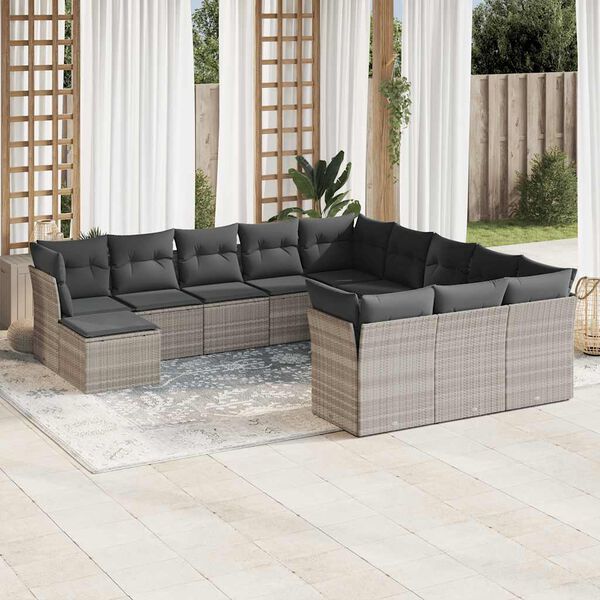 vidaXL Set Divano Giardino 12 pz con Cuscini Grigio Chiaro Polyrattan