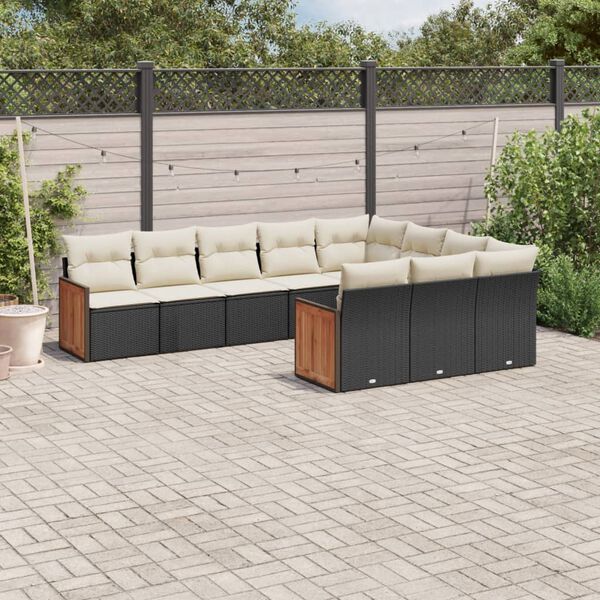 vidaXL Set Divani da Giardino 10pz con Cuscini in Polyrattan Nero