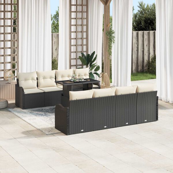 vidaXL Set Divano da Giardino con cuscino 9 pcs Nero Poly Rattan