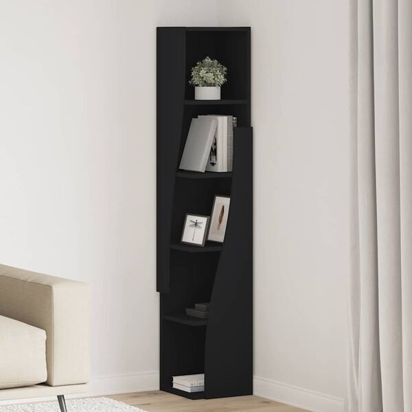 vidaXL Mobile angolare Nero 27,5x27x140cm Legno multistrato