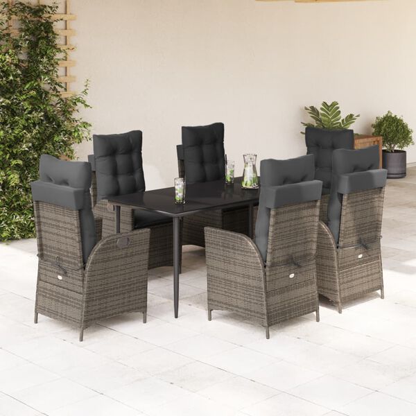 vidaXL Set da Pranzo da Giardino 7 pz con Cuscini in Polyrattan Grigio