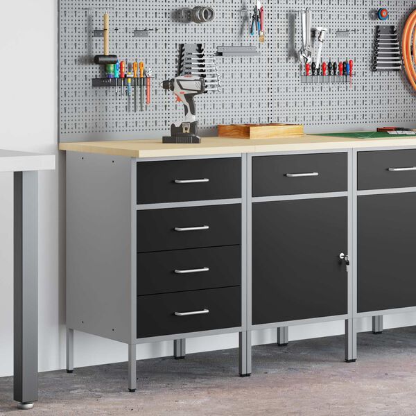 vidaXL Mobile da lavoro con ruota 2 pcs Nero e Grigio 75 x 45 x 85 cm