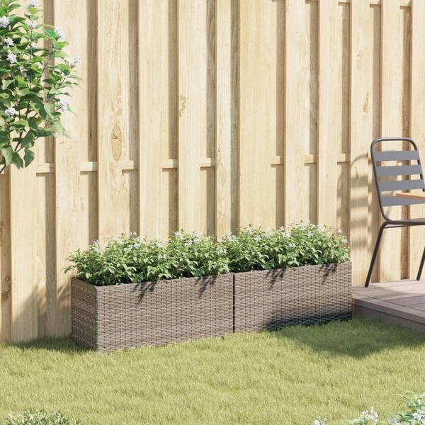 vidaXL Fioriere da Giardino con 2 Vasi Grigie 72x30x32 cm Polyrattan