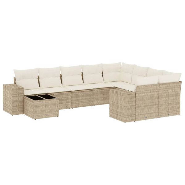 vidaXL Set Divano da Giardino 10 pz con Cuscini Beige in Polyrattan