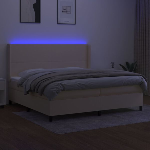 vidaXL Letto a Molle Materasso e LED bianco 200x200cm in Tessuto