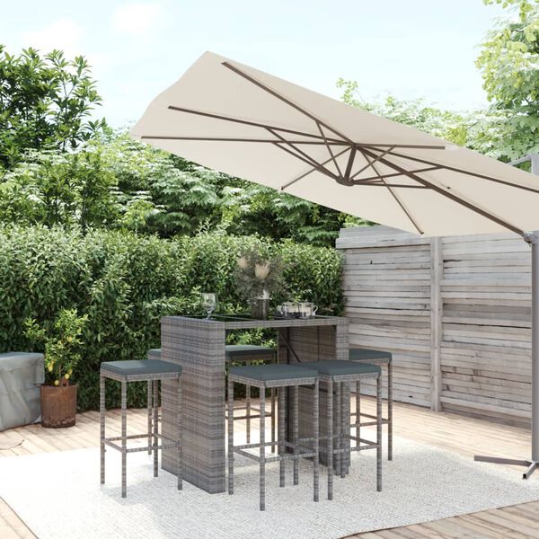 vidaXL Set Bar da Giardino 7 pz con Cuscini in Polyrattan Grigio
