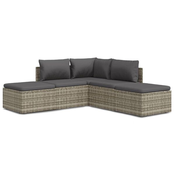 vidaXL Set Divani da Giardino 5 pz con Cuscini in Polyrattan Grigio