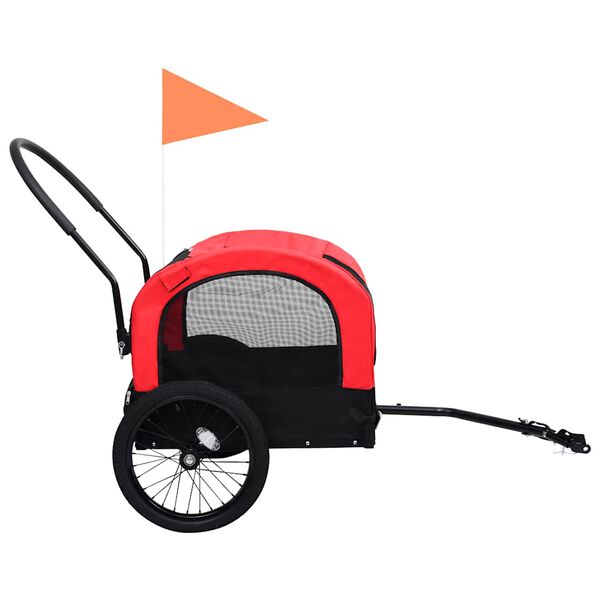 vidaXL Rimorchio per Animali Domestici e Passeggino 2in1 Rosso e Nero